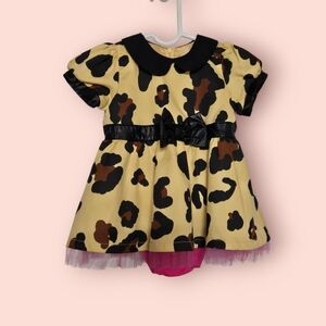 Harajuku Mini Leopard Print Dress Black Faux Leather & Tulle Detailing Sz 6 Mo